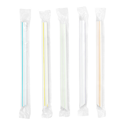 Ống hút boba đầu nhọn siêu rộng sọc nhiều màu có bọc Choice 20 cm - Gói 500 cái