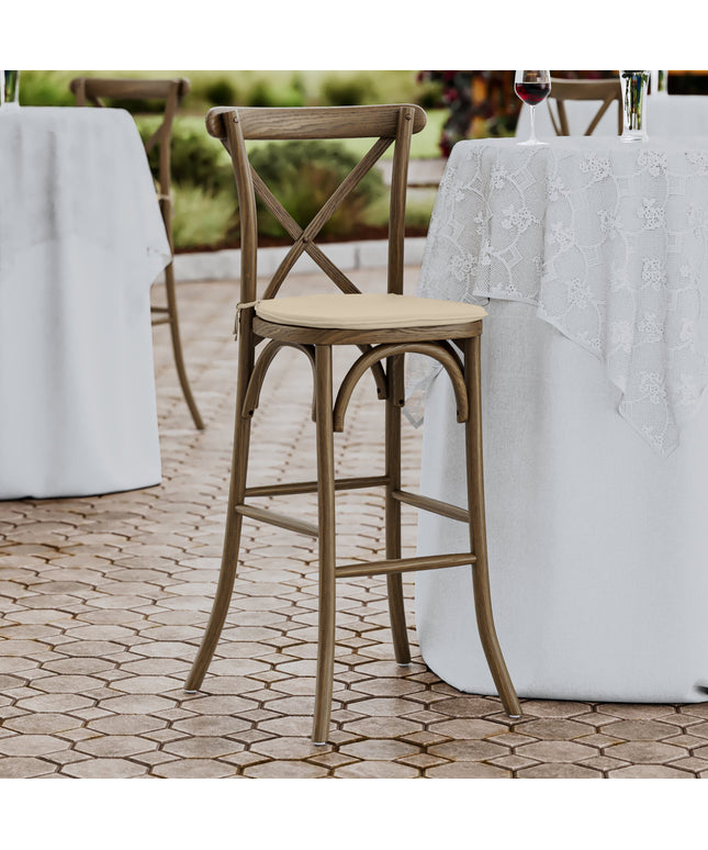 Ghế bar gỗ lưng chéo Lancaster Table & Seating Vineyard nâu whiskey kèm đệm vải lanh be 2,5 cm