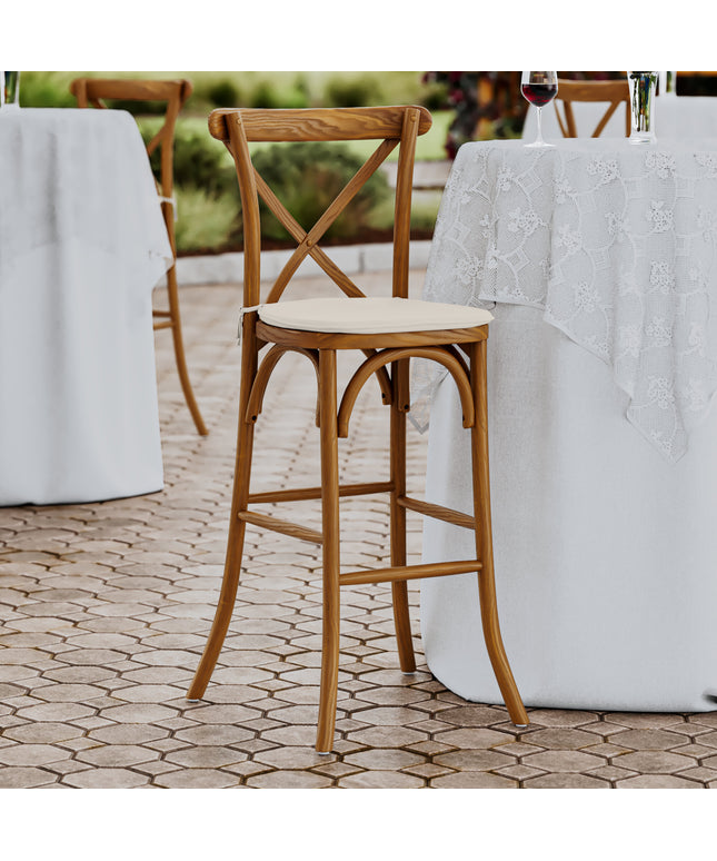 Ghế quầy bar lưng chéo gỗ Lancaster Table & Seating Vineyard màu nâu vang đệm vải lanh trắng 2,5 cm