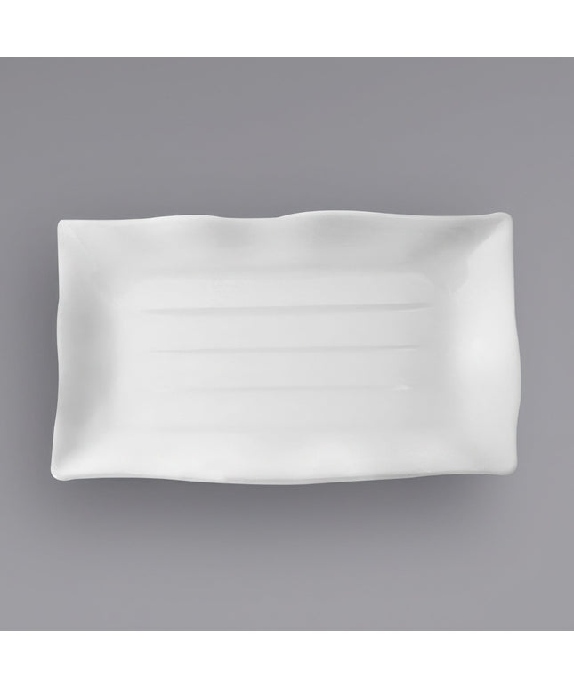 Đĩa melamine gợn sóng chữ nhật trắng cổ điển Thunder Group 24140WT 34,3 x 23,2 cm - Túi 12 cái