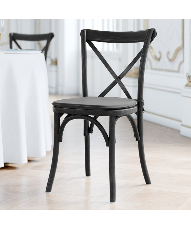 Ghế lưng chéo gỗ đen khói Lancaster Table & Seating Vineyard với đệm vải lanh đen dày 2,5 cm