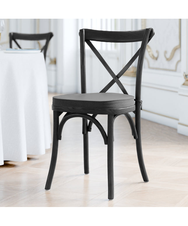Ghế gỗ lưng chéo đen khói Lancaster Table & Seating Vineyard đệm vải đen 5 cm