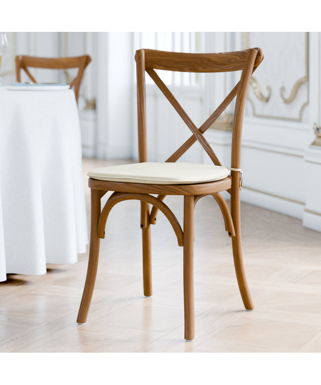 Ghế lưng chéo gỗ nâu Lancaster Table & Seating Vineyard kèm đệm vải trắng riesling 2,5 cm