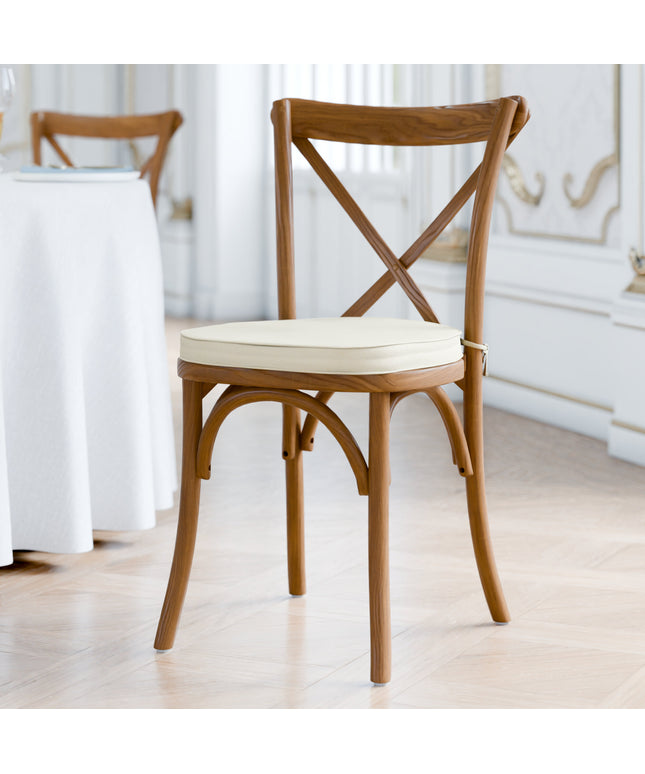 Ghế gỗ lưng chéo màu nâu vang kèm đệm vải lanh trắng 5 cm Lancaster Table & Seating Vineyard