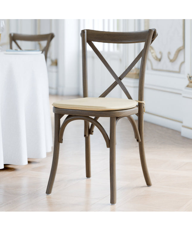 Ghế gỗ lưng chéo màu nâu whiskey Lancaster Table & Seating Vineyard đệm vải lanh nâu vàng 2,5 cm