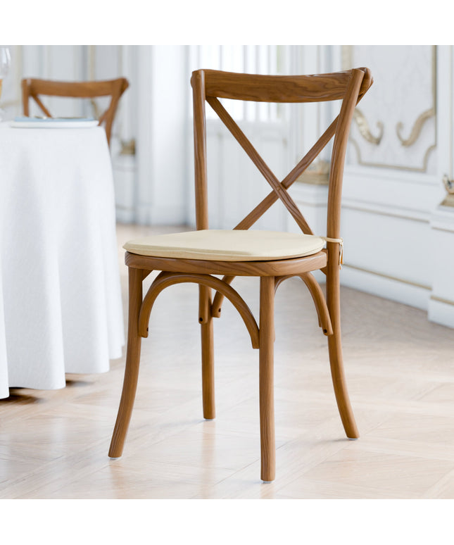 Ghế lưng chéo gỗ Lancaster Table & Seating Vineyard màu nâu thùng rượu kèm đệm vải lanh nâu vàng dày 2,5 cm