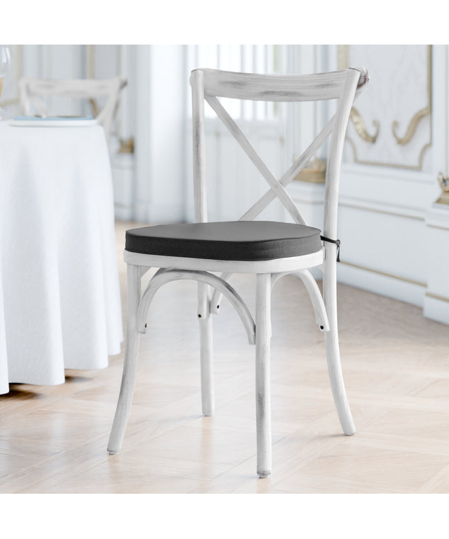 Ghế gỗ lưng chéo trắng mộc Lancaster Table & Seating Vineyard đệm vải đen 5 cm