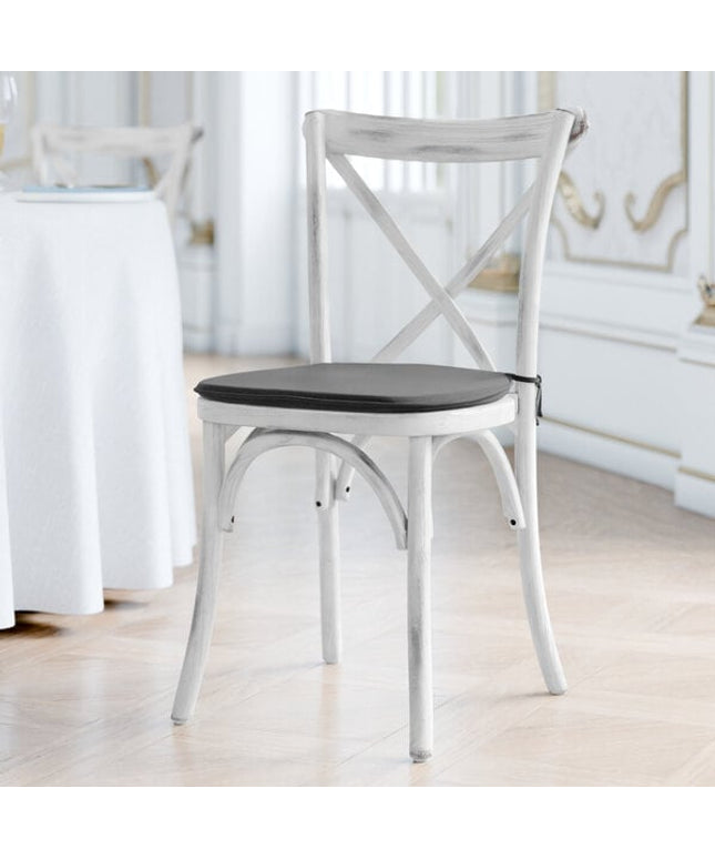 Ghế Lancaster Table & Seating Vineyard gỗ trắng mộc mạc lưng chéo kèm đệm vải lanh đen 2,5 cm