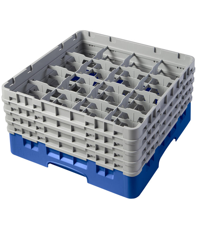 Giá đựng ly 16 ngăn màu xanh dương Cambro Camrack 16S800168 cỡ đầy đủ cao 21,6 cm kèm 4 ngăn nối