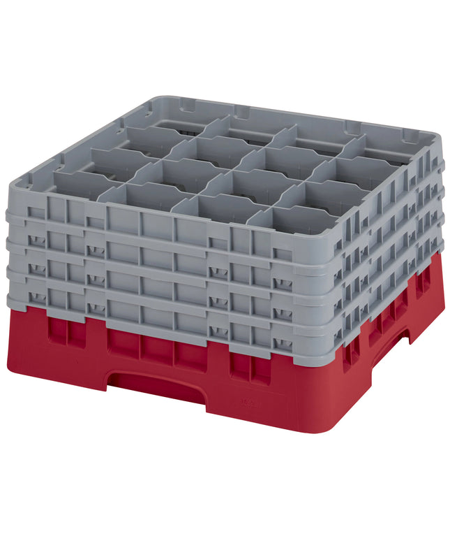 Giá đựng ly 16 ngăn màu đỏ Cambro Camrack 16S900163 cỡ đầy đủ cao 23,8 cm kèm 4 ngăn nối