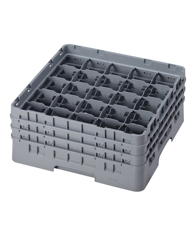 Giá đựng ly 25 ngăn màu xám Cambro Camrack 25S638151 cỡ đầy đủ cao 17,5 cm kèm 3 ngăn nối