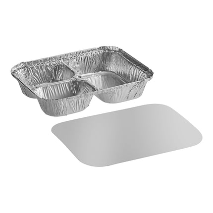 Khay nhôm lá bầu dục 3 ngăn Western Plastics 21,6 x 16,2 cm kèm nắp bìa - Thùng 250 bộ