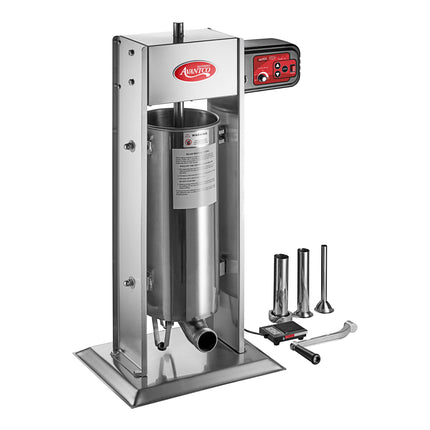 Máy nhồi xúc xích đứng inox lai điện / thủ công Avantco SS-30VKIT 13,6 kg với các phễu inox 1,6 / 2,2 / 3,2 / 3,8 cm - 1