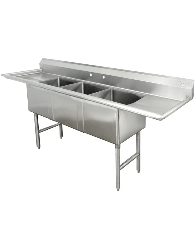 Bồn rửa 3 ngăn gia công Advance Tabco FC-3-1824-24 204 cm có bàn thoát nước 61 cm bên phải