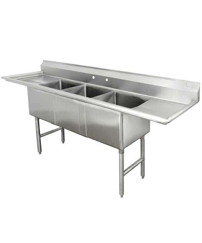 Bồn rửa nồi 3 ngăn chế tạo Advance Tabco FC-3-2424-24-X Spec Line 250 cm với khay ráo trái 61 cm