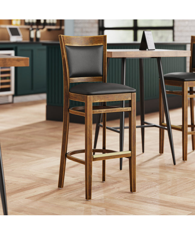Ghế quầy bar gỗ hoàn thiện vintage Lancaster Table & Seating Sofia mặt vinyl đen