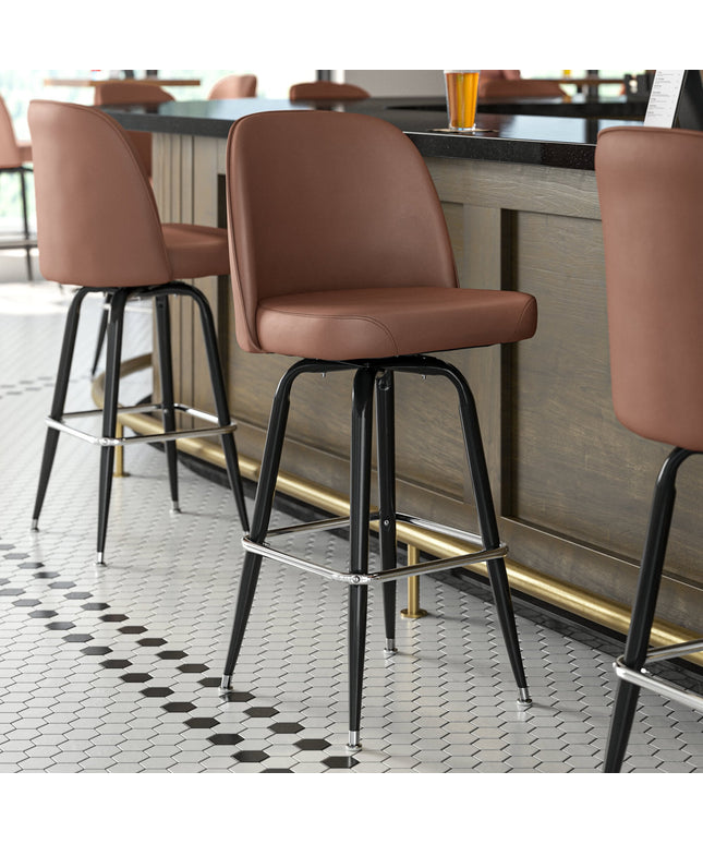 Ghế bar xoay màu đen Lancaster Table & Seating mặt ngồi bọc nhựa vinyl nâu đậm