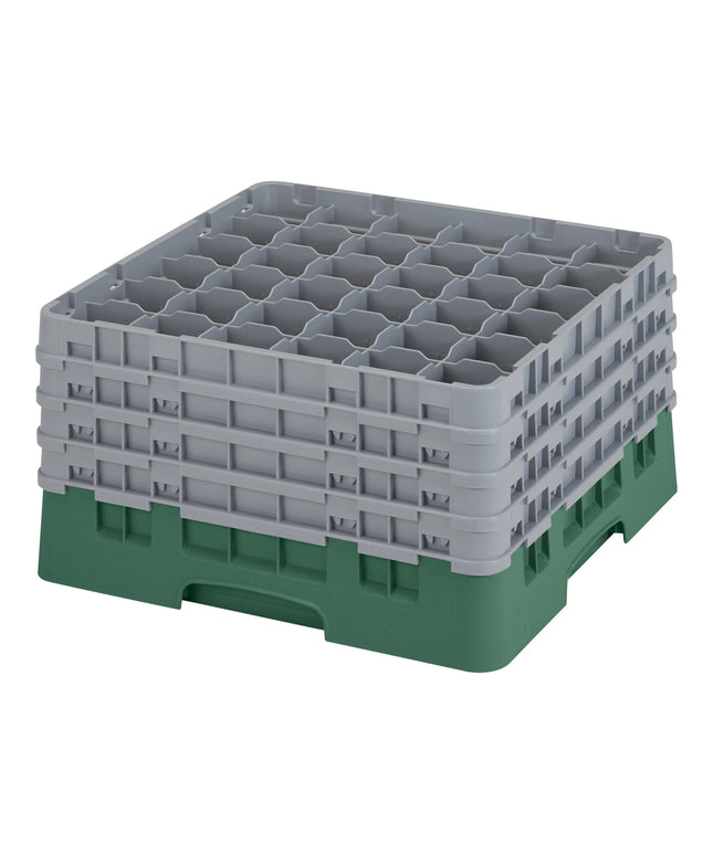 Giá đựng ly 36 ngăn màu xanh lá đậm Cambro Camrack 36S900119 cỡ đầy đủ cao 23,8 cm kèm 4 ngăn nối