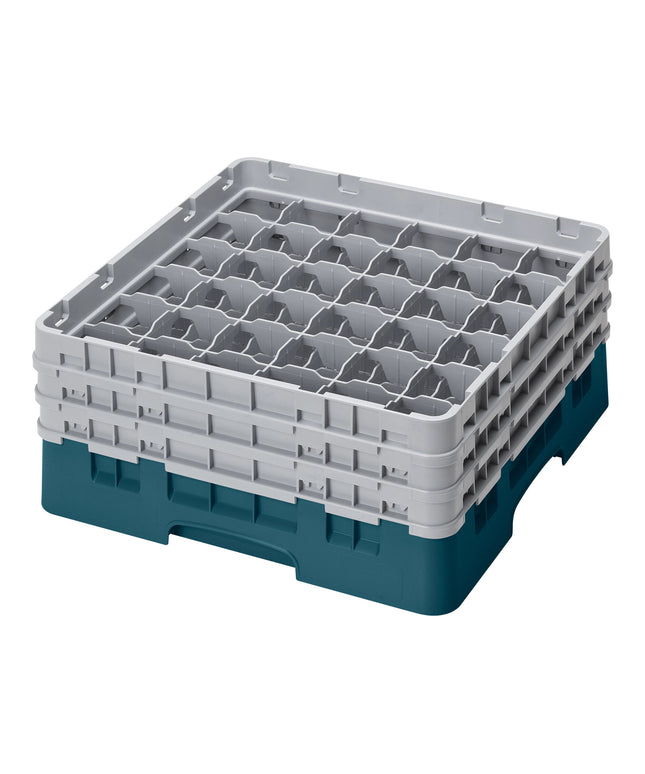 Giá đựng ly 36 ngăn màu xanh mòng két Cambro Camrack 36S534414 cỡ đầy đủ cao 15,6 cm kèm 2 ngăn nối