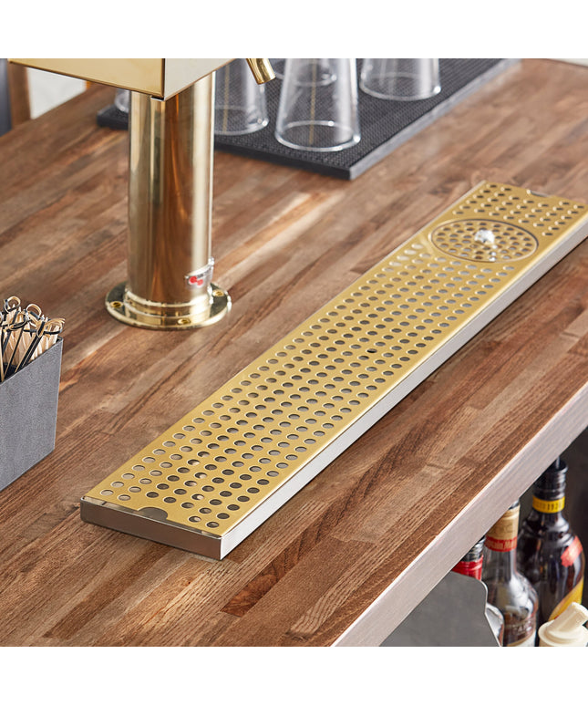 Khay hứng bia gắn mặt bàn mạ vàng PVD Regency 76 x 13 cm có vòi rửa