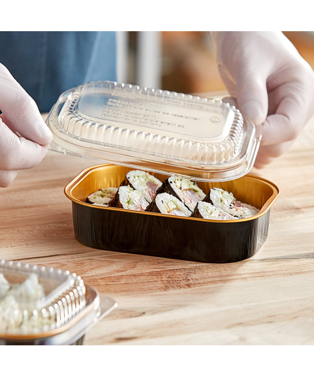 Khay giấy bạc mini Durable Packaging 9220-PT-100 màu đen kim cương phối vàng kèm nắp vòm 473 ml - Thùng 100 cái