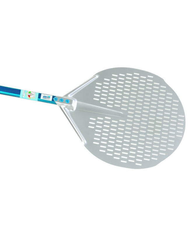 Xẻng xúc pizza nhôm anod tròn đục lỗ GI Metal Azzurra 33 cm tay cầm 60 cm A-32F/60