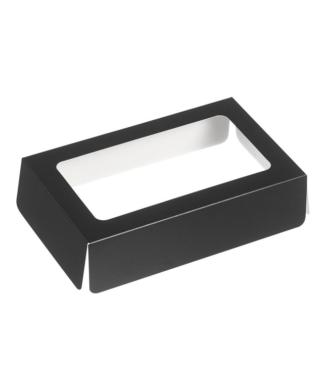 Hộp bánh Solia cỡ 1/4 26 cm x 15,7 cm x 6,5 cm đen Paperboard nắp khay gastro có cửa sổ - Thùng 250 cái