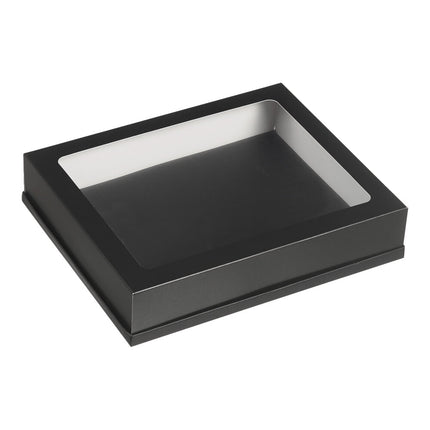 Nắp khay gastro giấy bồi đen Solia cỡ 1/2 có cửa sổ 32,1 x 26 cm - Thùng 250 cái