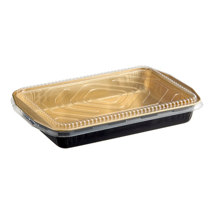 Khay giấy nhôm mang đi siêu bền Durable Packaging 9664-PT-25 đen-vàng, có nắp vòm, 3,2 lít - Thùng 25 cái