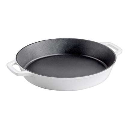 Chảo gang tráng men Valor màu trắng bắc cực 43 cm, hai tay cầm