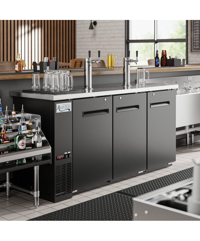 Tủ bia tươi 2 vòi kép Avantco UDD-72-HC 185 cm, đen, chứa 3 keg 1/2 thùng