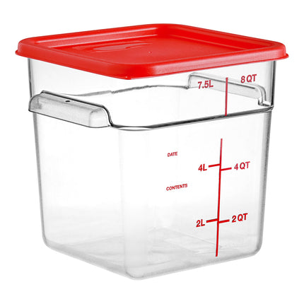 Hộp đựng thực phẩm nhựa polycarbonate vuông trong suốt kèm nắp đỏ Vigor 7,6 lít - Bộ 6 cái