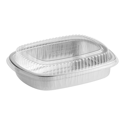 Khay entrée / mang đi thành trơn bạc cỡ vừa Durable Packaging 9442-SL-50 kèm nắp vòm 1,4 lít - Vỉ 10 cái