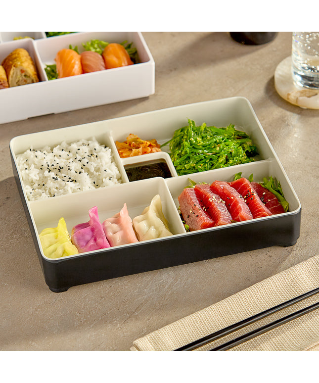 Hộp bento melamine hai tông màu Elite Global Solutions JW11852T Karma đen và cát 27,3 x 21,3 cm