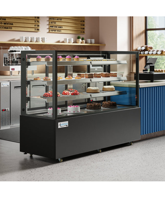 Tủ trưng bày bánh lạnh Avantco BCF-72-HC kính vuông màu đen 180 cm