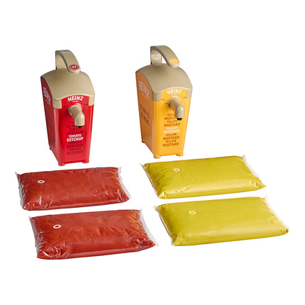 Bình phân phối Heinz Keystone nhựa đỏ và vàng đặt bàn 5,7 lít kèm túi tương cà và mù tạt Heinz