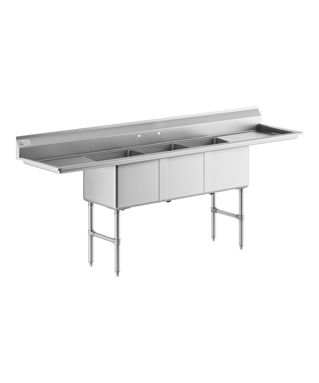 Bồn rửa công nghiệp 3 ngăn Advance Tabco FC-3-2030-20RL 254 cm, hai mặt để ráo 51 cm
