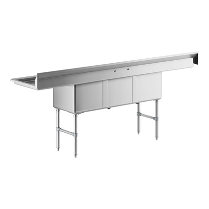 Bồn rửa công nghiệp 3 ngăn Advance Tabco FC-3-2030-20RL 254 cm, hai mặt để ráo 51 cm