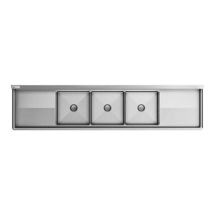 Bồn rửa công nghiệp 3 ngăn Advance Tabco FC-3-2030-20RL 254 cm, hai mặt để ráo 51 cm