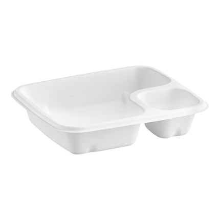 Khay nacho/thực phẩm 2 ngăn phân hủy được EcoChoice trắng - Thùng 300 cái