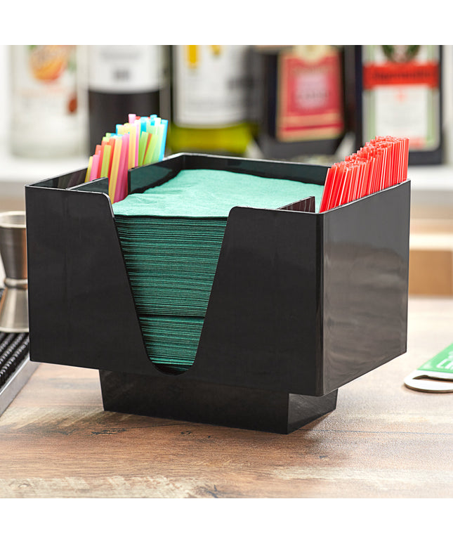 Khay đựng dụng cụ bar / cà phê nhựa đen 3 ngăn hình chữ nhật Choice - Hộp 3 cái