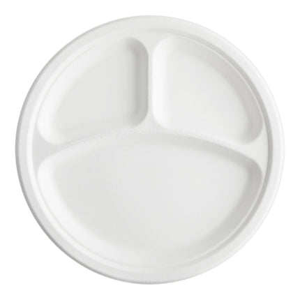 Đĩa sợi thực vật 3 ngăn phân hủy sinh học màu trắng EcoChoice 25 cm - Bộ 125 cái
