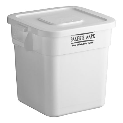 Thùng đựng nguyên liệu nắp phẳng Baker's Mark 121 lít / 510 cup màu trắng kèm nắp