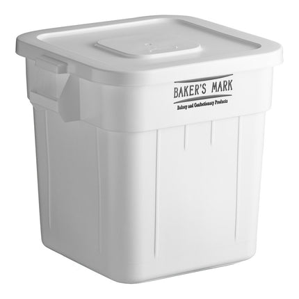 Thùng đựng nguyên liệu di động nắp phẳng Baker's Mark 121 lít / 510 cup màu trắng kèm nắp
