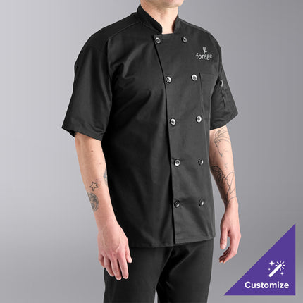 Áo khoác đầu bếp unisex poly-cotton màu đen Uncommon Chef 0415 size M