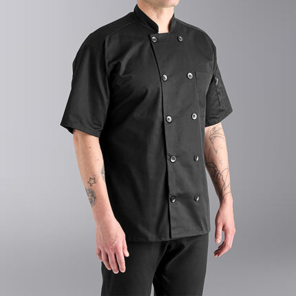 Áo khoác đầu bếp unisex poly-cotton màu đen Uncommon Chef 0415 size L