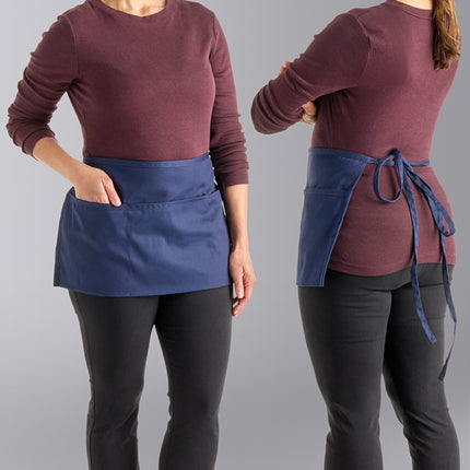 Tạp dề nửa thân vải poly-cotton có thể tùy chỉnh Uncommon Chef 3067 xanh navy, 3 túi