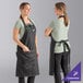 Tạp dề yếm vải denim có thể tùy chỉnh Uncommon Chef 3128 Black Cat Surge đen, dây viền đen và 3 túi