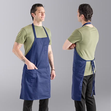 Tạp dề yếm vải twill poly-cotton có thể tùy chỉnh Uncommon Chef 3004 xanh navy, 3 túi