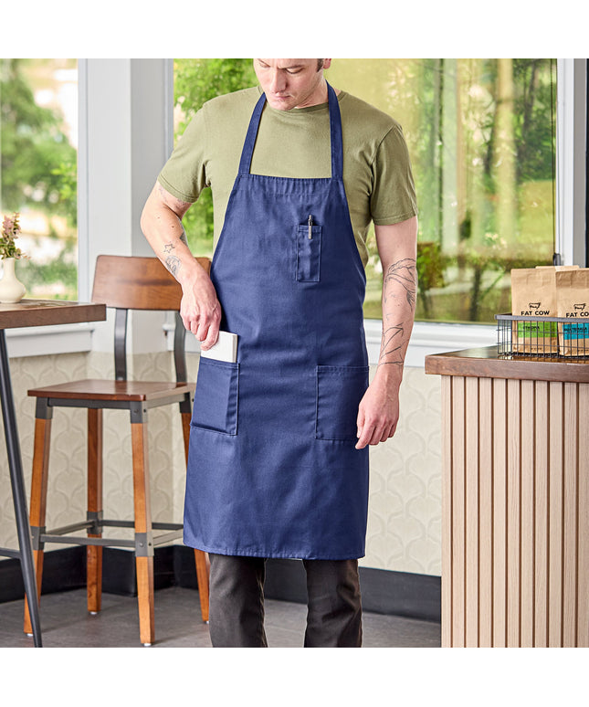 Tạp dề yếm vải twill poly-cotton có thể tùy chỉnh Uncommon Chef 3004 xanh navy, 3 túi